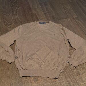Polo by Ralph Lauren Men's V-Neck Brown Sweater-Slim Fit Size XL/TG
